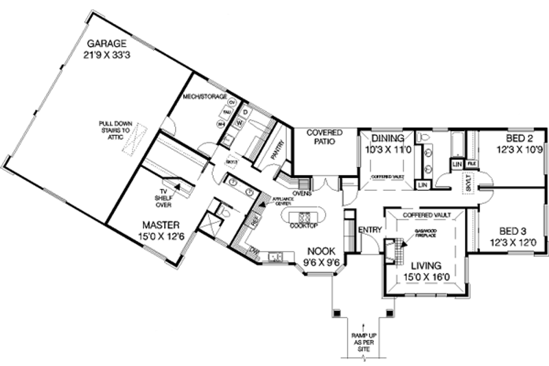 Home Plan - Floor Plan - Main Floor for Traditional House Plan #60-443 - 3 bed, 2 bath