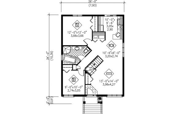 Floor Plan - Main Floor for Traditional House Plan #25-194 - 2 bed, 1 bath