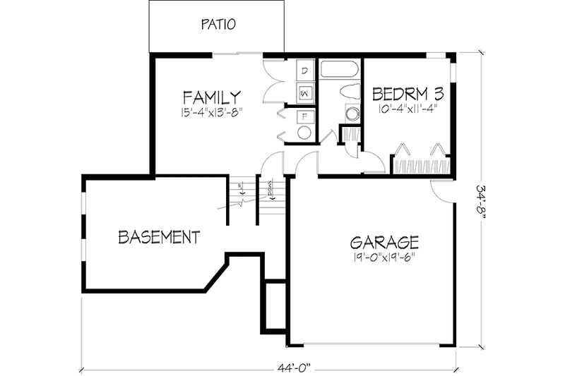 Home Plan - Floor Plan - Lower Floor for Contemporary House Plan #320-1156 - 3 bed, 2 bath