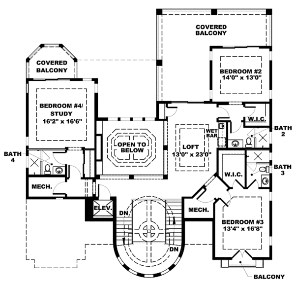 House Blueprint - Mediterranean Floor Plan - Upper Floor Plan #1017-154