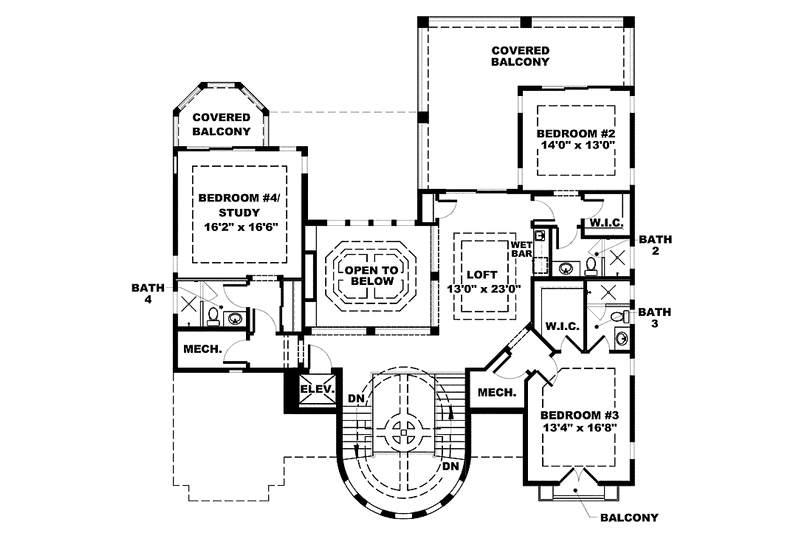 Home Plan - Floor Plan - Upper Floor for Mediterranean House Plan #1017-154 - 4 bed, 5.5 bath