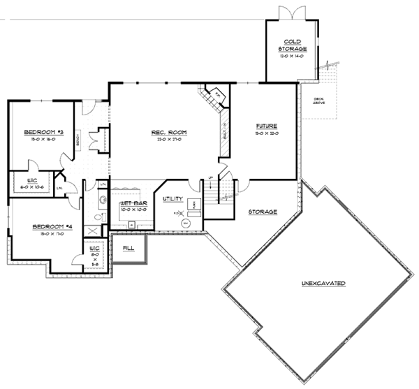 House Blueprint - Ranch Floor Plan - Lower Floor Plan #51-679