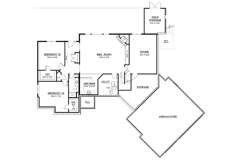 Architectural House Design - Floor Plan - Lower Floor for Ranch House Plan #51-679 - 4 bed, 3.5 bath