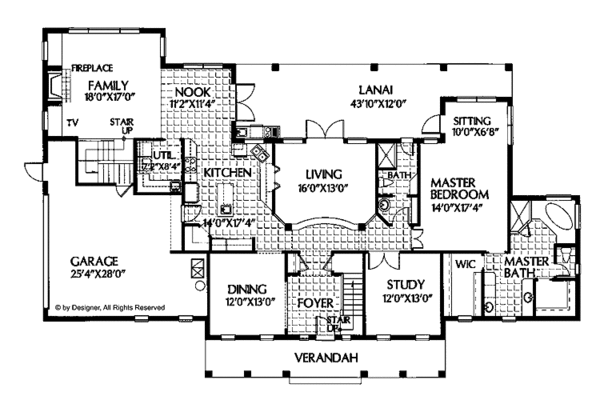 Home Plan - Southern Floor Plan - Main Floor Plan #999-18