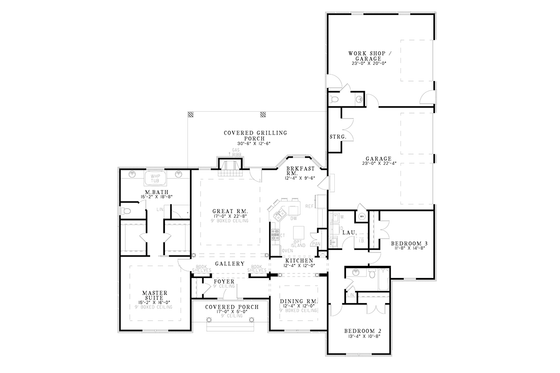 Floor Plan - Main Floor for Ranch House Plan #17-2781 - 3 bed, 2.5 bath