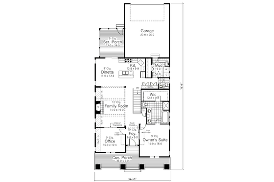 Floor Plan - Main Floor for Craftsman House Plan #51-346 - 2 bed, 1.5 bath