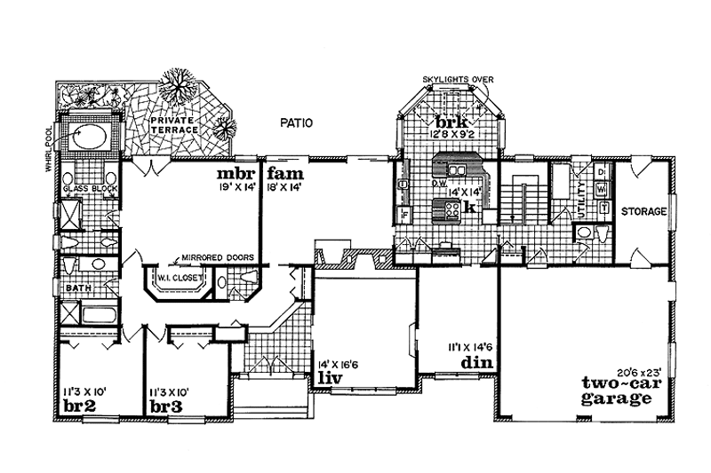 House Blueprint - Floor Plan - Main Floor for Ranch House Plan #47-692 - 3 bed, 2 bath