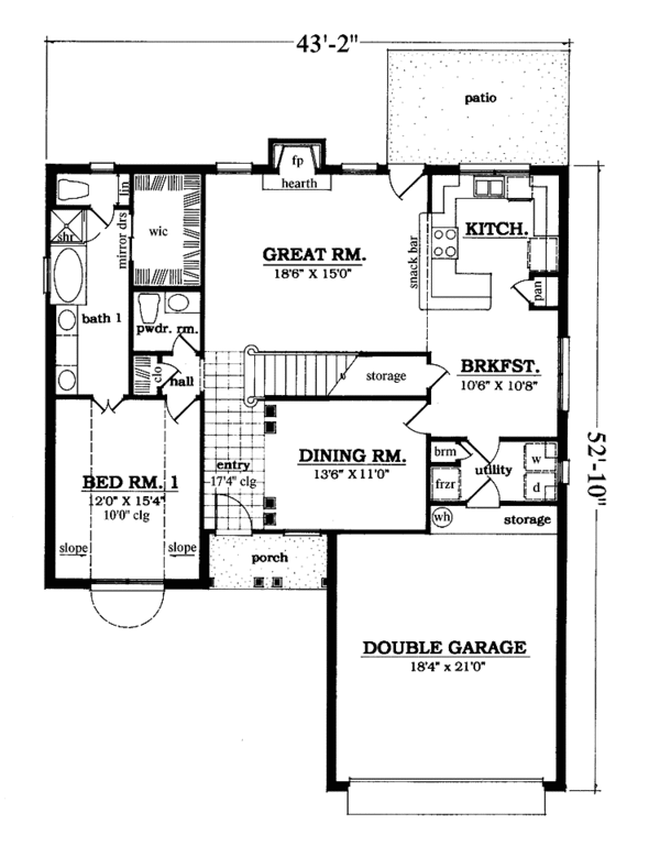 House Blueprint - Country Floor Plan - Main Floor Plan #42-628