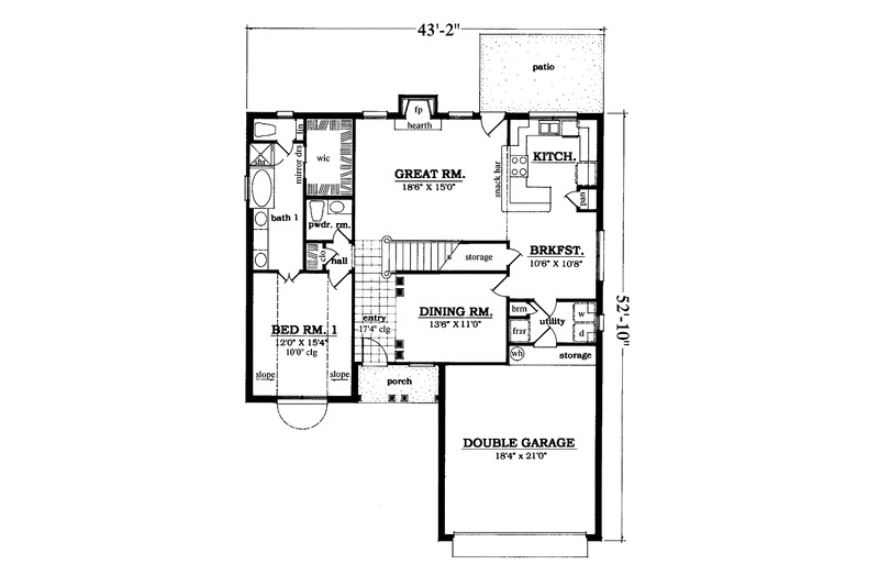 Architectural House Design - Floor Plan - Main Floor for Country House Plan #42-628 - 3 bed, 2.5 bath