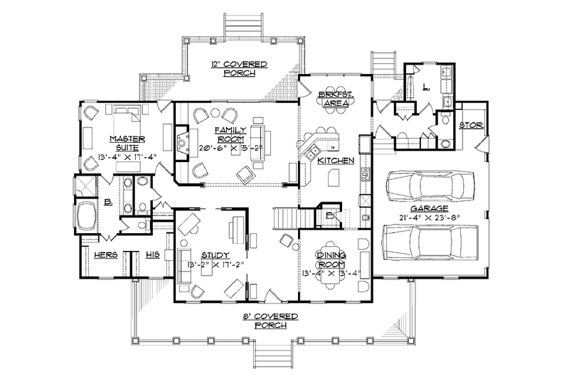 Dream House Plan - Floor Plan - Main Floor for Southern House Plan #1054-13 - 4 bed, 3 bath