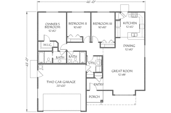 Floor Plan - Main Floor for Adobe / Southwestern House Plan #24-198 - 3 bed, 2 bath