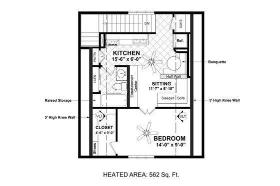 Floor Plan - Upper Floor for Barndominium House Plan #56-703 - 1 bed, 1 bath