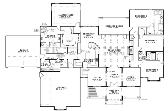 Floor Plan - Main Floor for Craftsman House Plan #17-2771 - 4 bed, 3 bath
