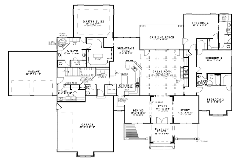 Home Plan - Floor Plan - Main Floor for Craftsman House Plan #17-2771 - 4 bed, 3 bath