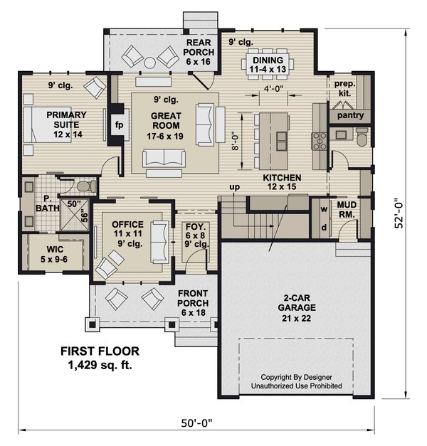 Craftsman Floor Plan - Main Floor Plan #51-1373