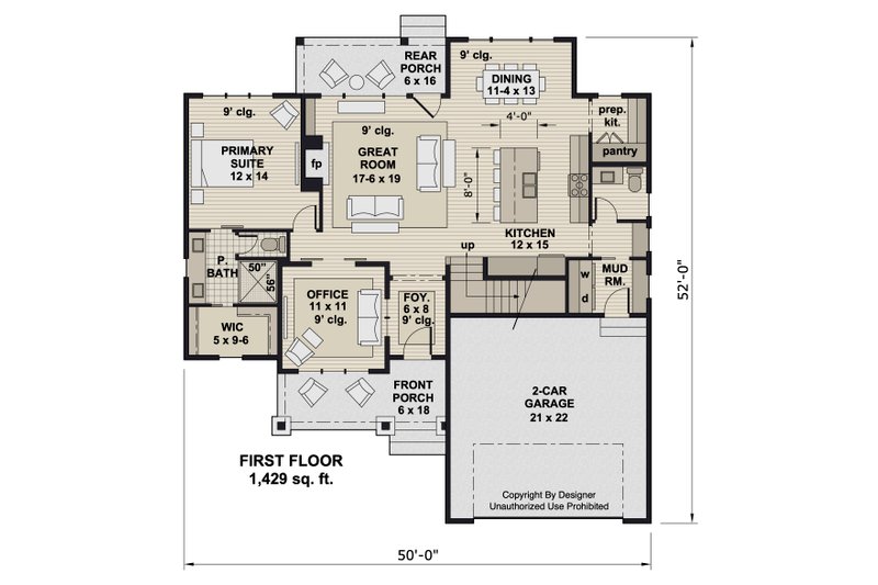 House Design - Floor Plan - Main Floor for Craftsman House Plan #51-1373 - 4 bed, 3.5 bath