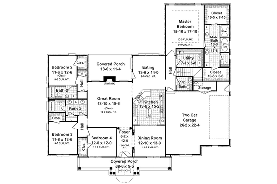 Floor Plan - Main Floor for Traditional House Plan #21-300 - 4 bed, 3.5 bath