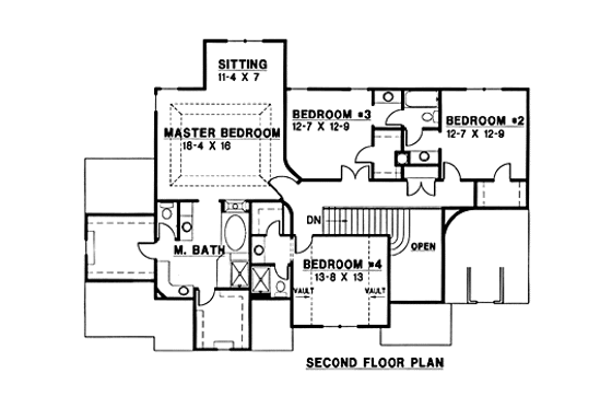 Floor Plan - Upper Floor for European House Plan #67-176 - 4 bed, 4 bath