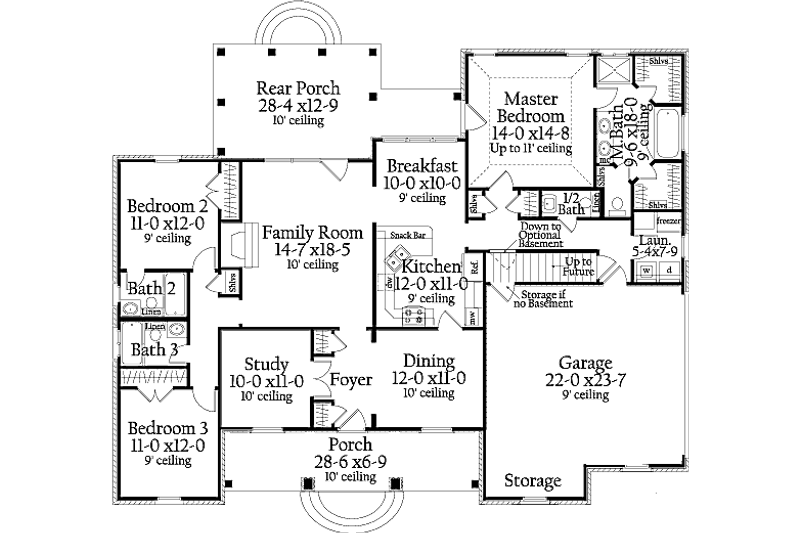 House Blueprint - Floor Plan - Main Floor for Colonial House Plan #406-9616 - 3 bed, 3.5 bath