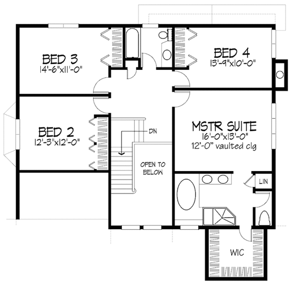 House Plan Design - Craftsman Floor Plan - Upper Floor Plan #320-1094