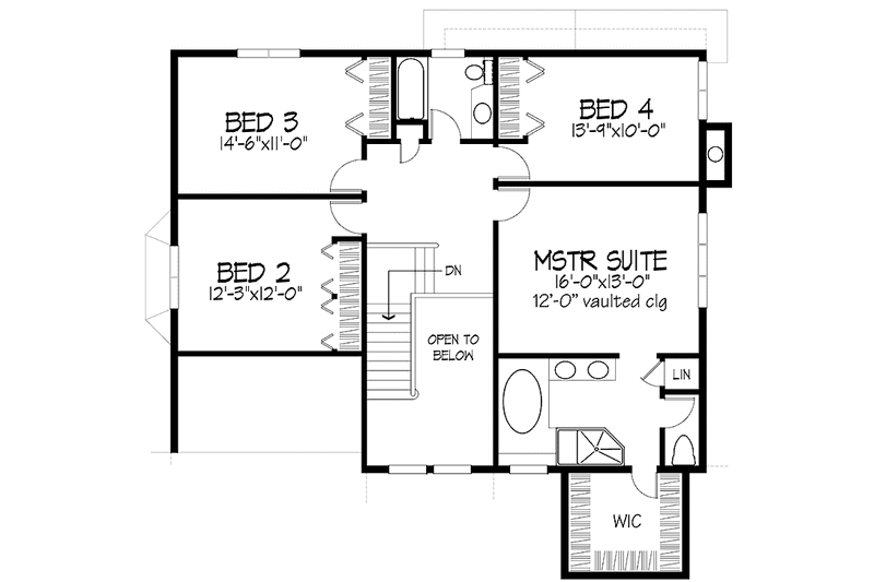 Home Plan - Floor Plan - Upper Floor for Craftsman House Plan #320-1094 - 4 bed, 3 bath