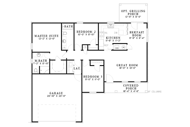 Home Plan - Floor Plan - Main Floor for Country House Plan #17-3132 - 3 bed, 2 bath