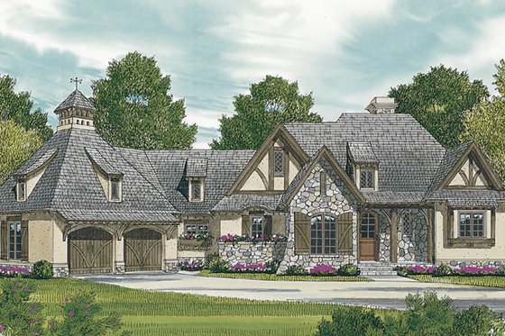 Exterior - Front Elevation 3 for European House Plan #453-57 - 3 bed, 3.5 bath