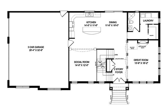 Floor Plan - Main Floor for Traditional House Plan #1057-5 - 4 bed, 3 bath