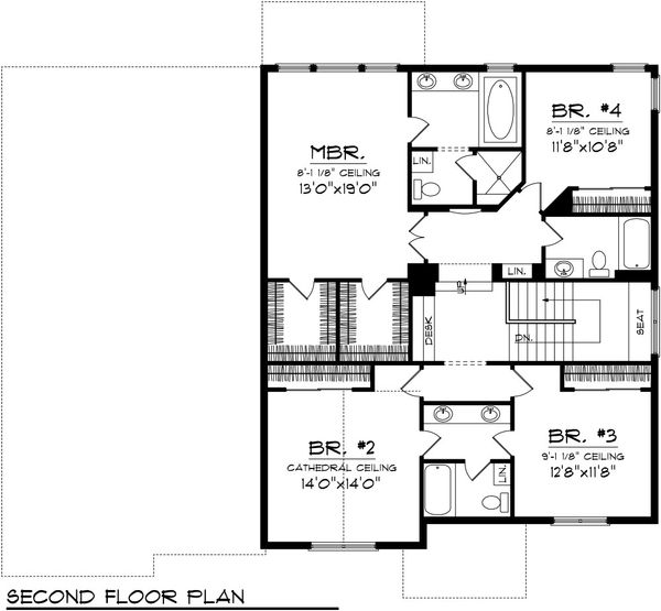 Traditional Floor Plan - Upper Floor Plan #70-1089