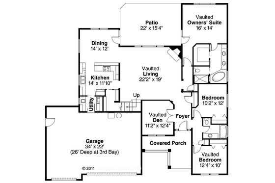 Floor Plan - Main Floor for Craftsman House Plan #124-563 - 3 bed, 2 bath