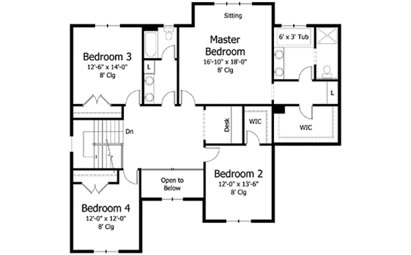 Architectural House Design - Colonial Floor Plan - Upper Floor Plan #51-1006