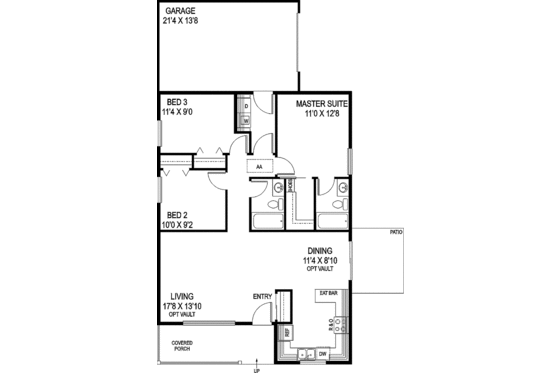 Floor Plan - Main Floor for Craftsman House Plan #60-720 - 3 bed, 2 bath