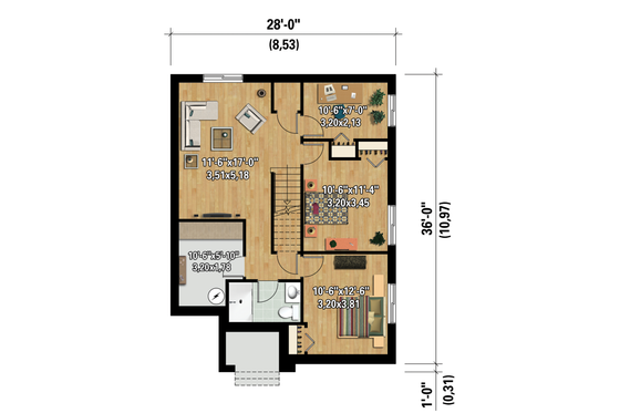 Floor Plan - Lower Floor 1 for Contemporary House Plan #25-4538 - 3 bed, 2 bath