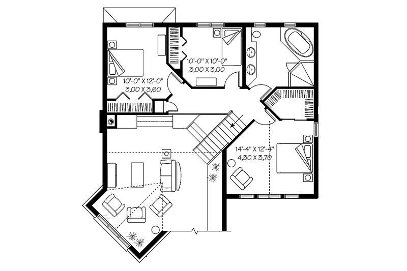 House Blueprint - Floor Plan - Upper Floor for European House Plan #23-2390 - 3 bed, 1.5 bath