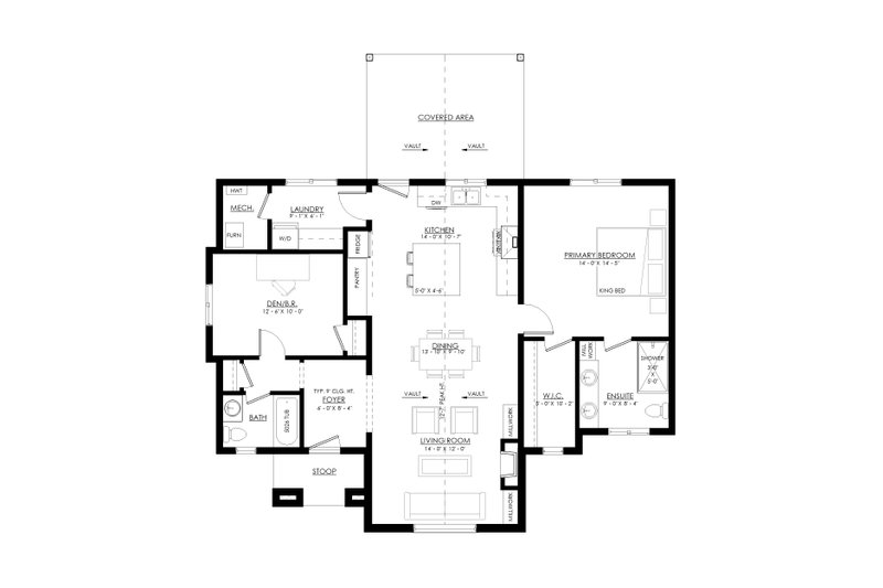 House Blueprint - Floor Plan - Main Floor for European House Plan #1114-27 - 2 bed, 1.5 bath