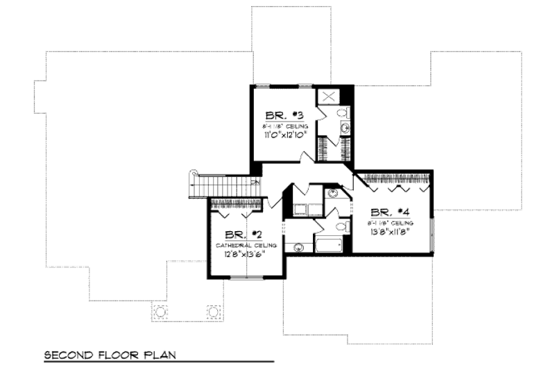 Home Plan - Floor Plan - Upper Floor for Bungalow House Plan #70-996 - 4 bed, 3.5 bath