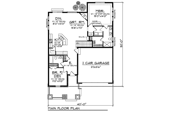 Floor Plan - Main Floor for Bungalow House Plan #70-898 - 2 bed, 2 bath