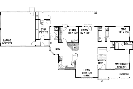 Floor Plan - Main Floor for Ranch House Plan #60-348 - 2 bed, 3 bath