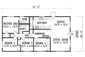 Floor Plan - Main Floor for Adobe / Southwestern House Plan #1-1183 - 4 bed, 2 bath