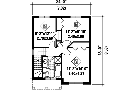 Floor Plan - Upper Floor for Contemporary House Plan #25-4503 - 3 bed, 1 bath