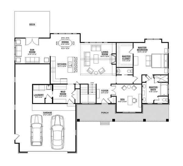 House Design - Ranch Floor Plan - Main Floor Plan #928-2