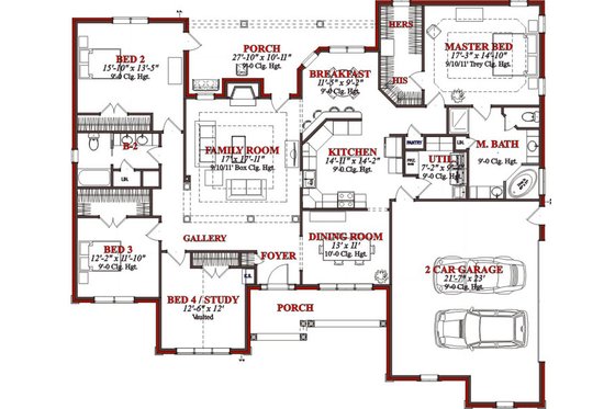 Floor Plan - Main Floor for European House Plan #63-199 - 4 bed, 2 bath