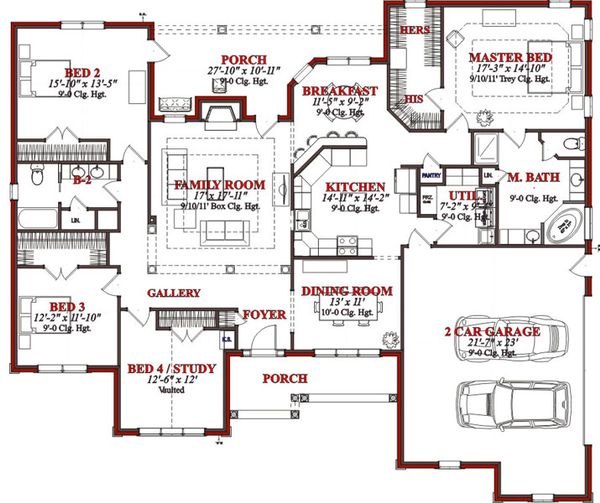 European Style House Plan - 4 Beds 2 Baths 2547 Sq/Ft Plan #63-199 ...