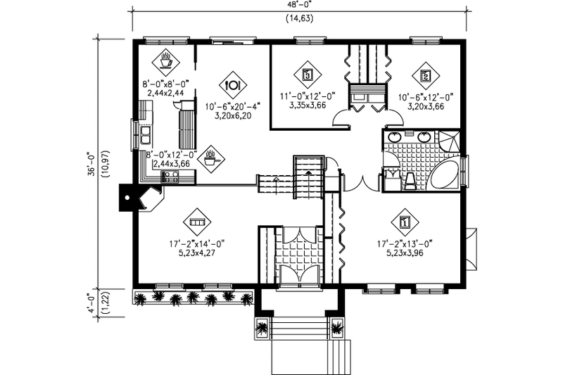 Dream House Plan - Floor Plan - Main Floor for European House Plan #25-115 - 3 bed, 1 bath