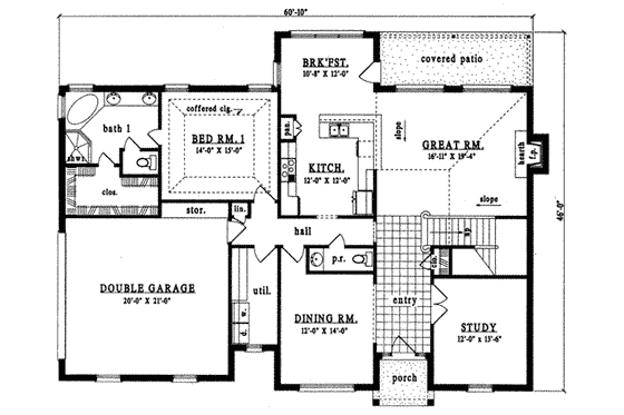 Floor Plan - Main Floor for Traditional House Plan #42-265 - 3 bed, 2.5 bath