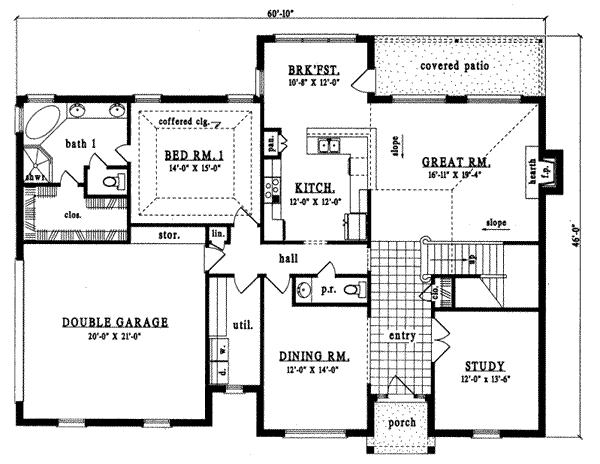 Floor Plan - Main Floor for Traditional House Plan #42-265 - 3 bed, 2.5 bath
