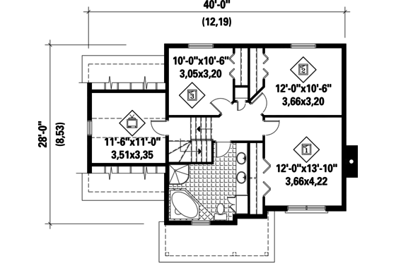 Floor Plan - Upper Floor for Traditional House Plan #25-4696 - 3 bed, 1 bath