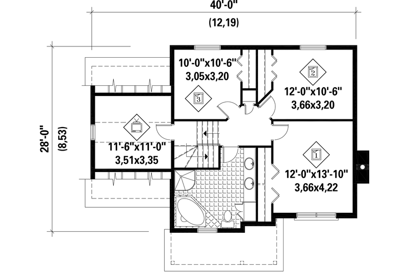 Home Plan - Floor Plan - Upper Floor for Traditional House Plan #25-4696 - 3 bed, 1 bath