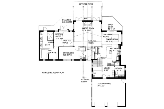 Floor Plan - Main Floor for Craftsman House Plan #117-648 - 4 bed, 3 bath