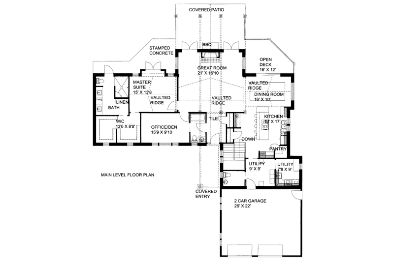 House Design - Floor Plan - Main Floor for Craftsman House Plan #117-648 - 4 bed, 3 bath